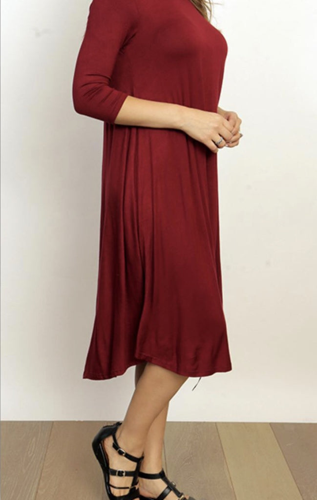 Priscilla Midi Swing Dress Burgundy The Ginger Braid 4823